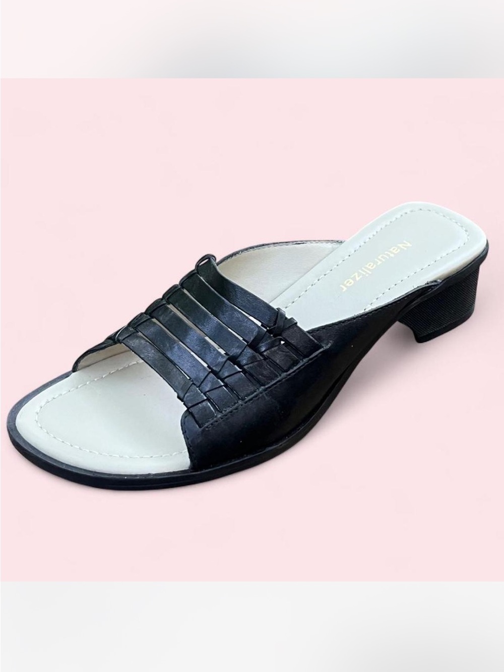 Naturalizer Black leather Woven Strap Low Heel Slide Sandal Y2K EUC